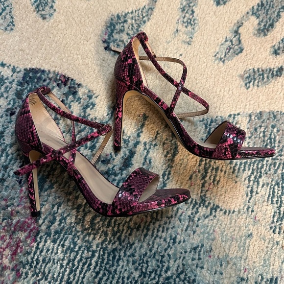 Mix No. 6 Pink Snakeskin Strappy Open Toe Zaydia Heels Sandals - Picture 5 of 6
